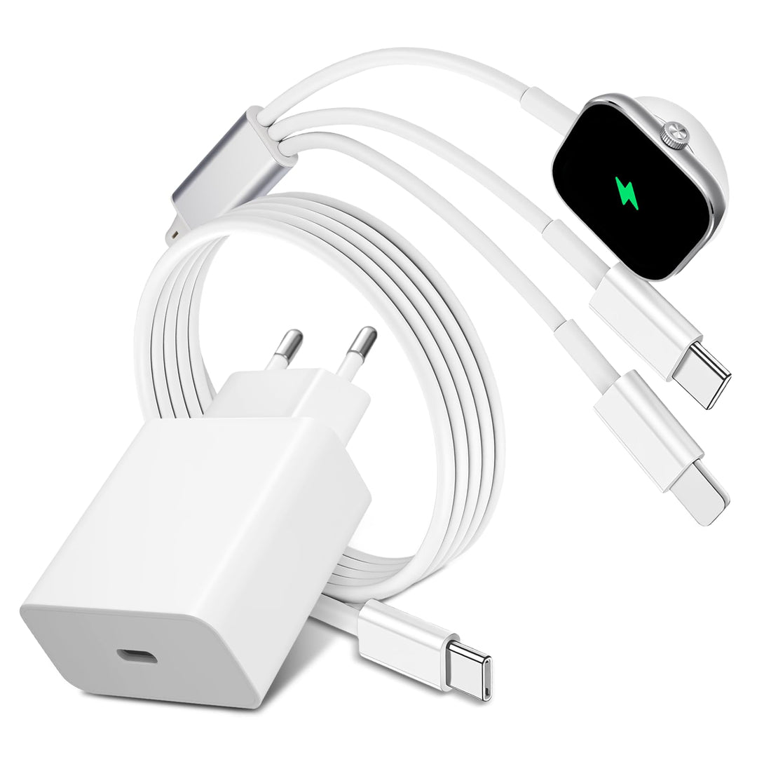 3 in 1 Ladegerät kompatibel für Apple Watch und iPhone USB C, 1.8M Ladekabel mit Magnet, 45W Schnell