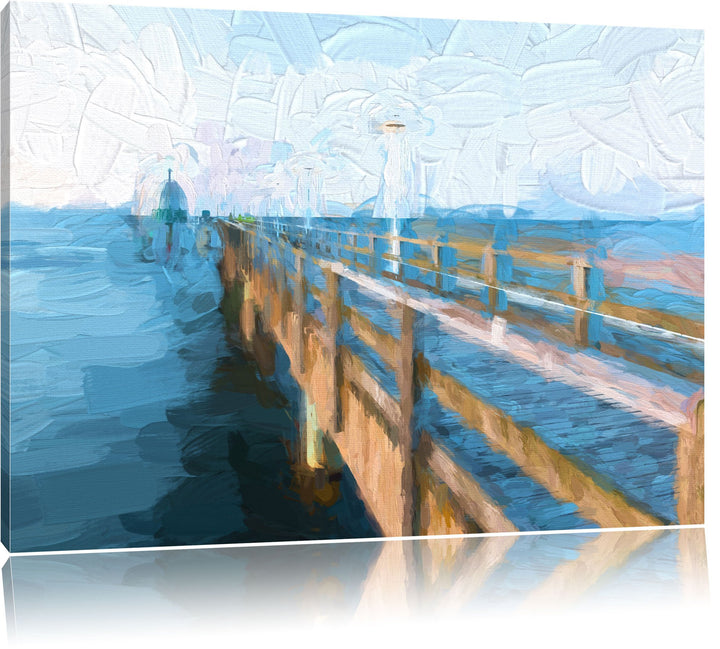 Pixxprint Pier im Meer / 100x70cm Leinwandbild bespannt auf Holzrahmen/Wandbild Kunstdruck Dekoratio
