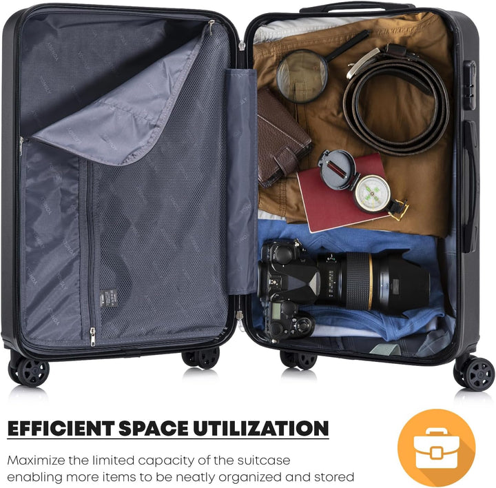 Koffer Suitcase XL Schwarz, Trolley Reisekoffer, Rollkoffer Handgepäck mit 4 Rollen 360°, Hartschale