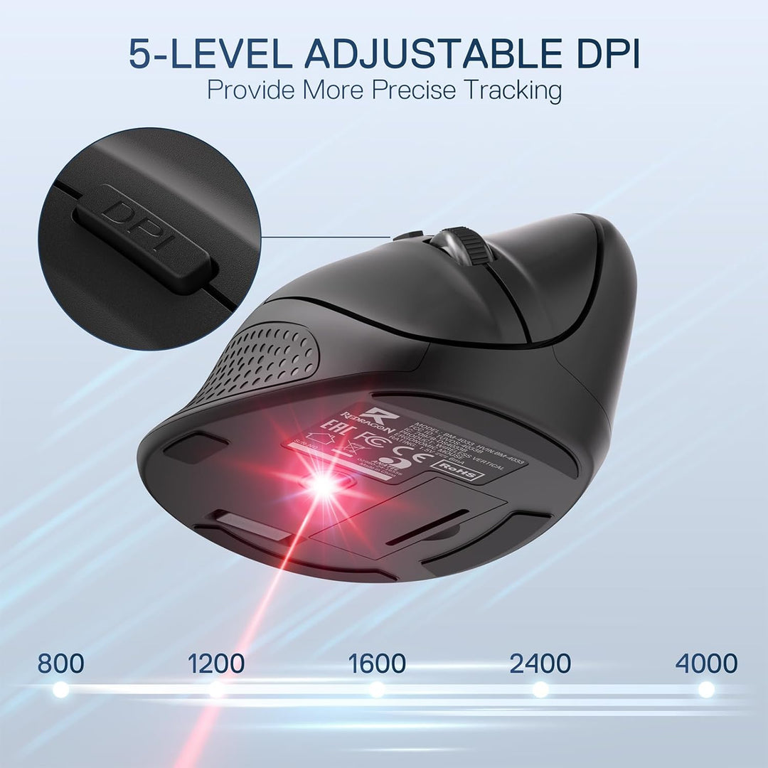 Redragon BM-4033 Kabellose, ergonomische Vertikalmaus, 2,4-GHz-Verbindung, 5 DPI-Stufen bis zu 4000,