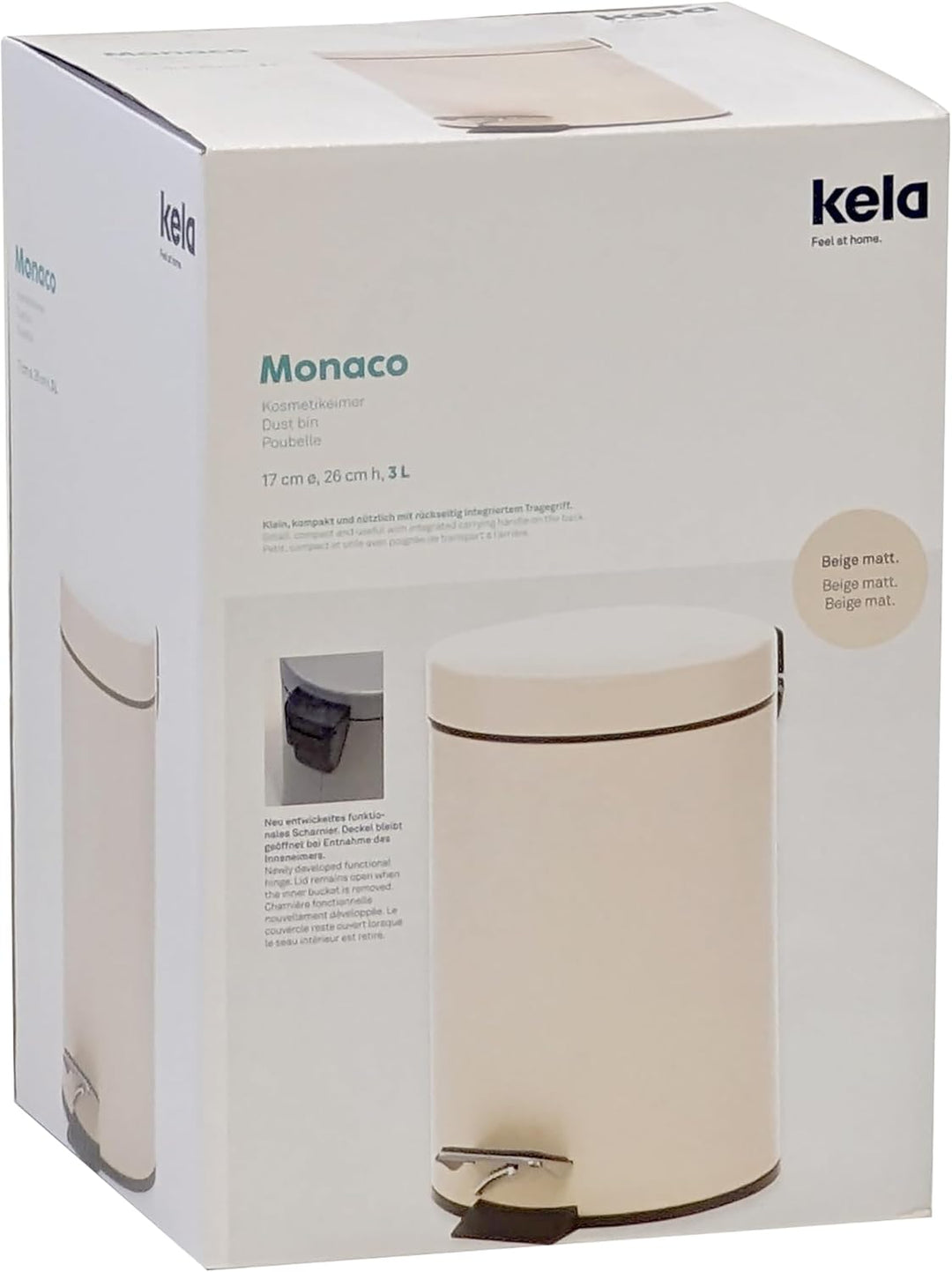 kela Kosmetikeimer beige 3l, Metall Tretmülleimer Badezimmer, Badmülleimer mit Inneneimer und Trageh