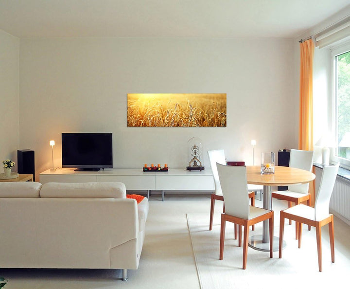 Paul Sinus Art Panoramabild auf Leinwand und Keilrahmen 120x40cm Kornfeld Herbst Sonnenuntergang