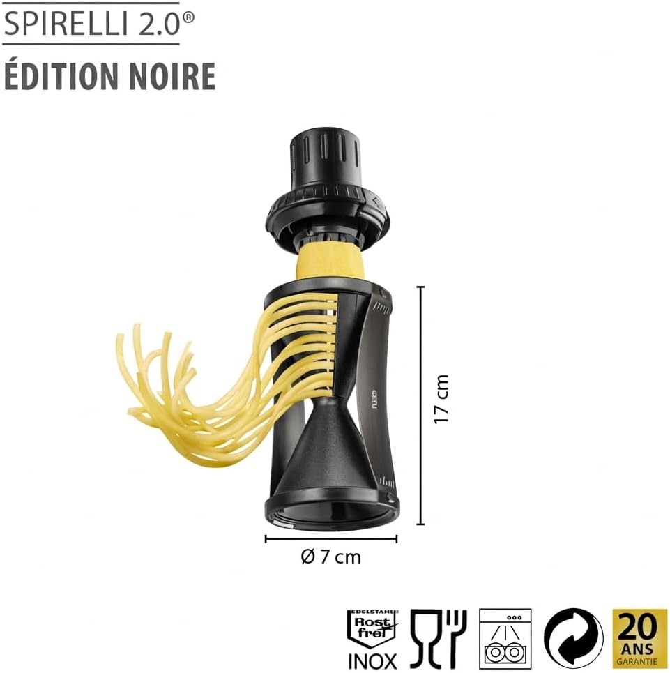 GEFU Spiralschneider SPIRELLI 2.0 Black Edition mit Gemüsehalter & Bürste, Julienne-Schneider für Ge