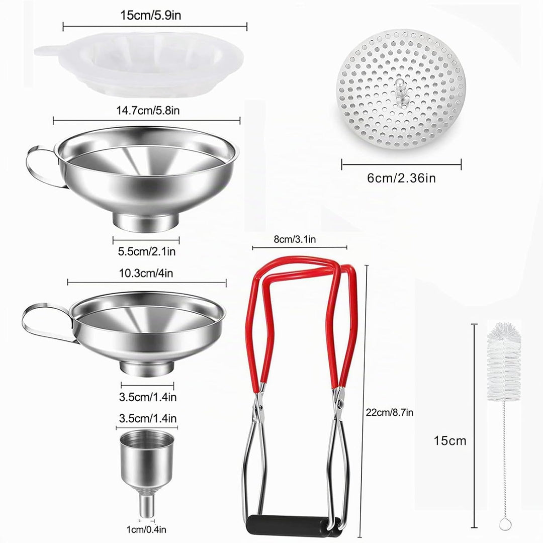 Trichter edelstahl Set, 7 Stück küche Marmeladentrichter, mit einmachgläser Heber und Filter zum Umf