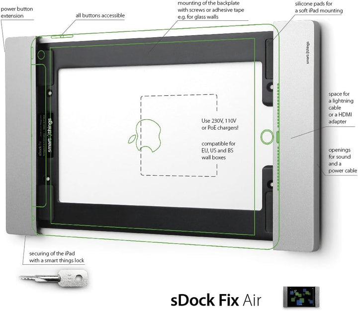 smart things s11 s sDock Fix Air Silber - Abschliessbare Wandhalterung und Ladestation zur dauerhaft