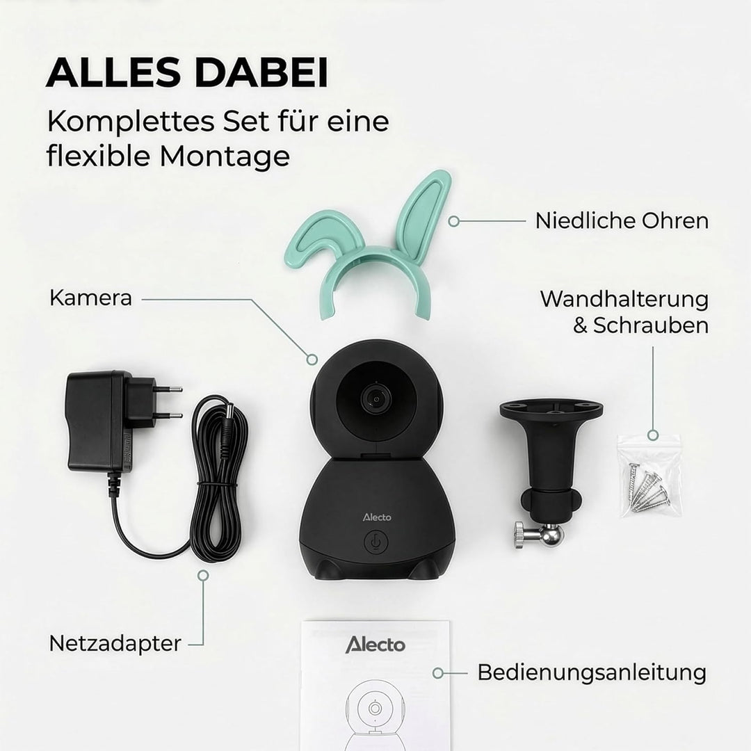 Alecto SMARTBABY10BK WiFi Babyphone mit Kamera HD 1080p - Indoor Smart Babyfon mit Mobiltelefonsteue