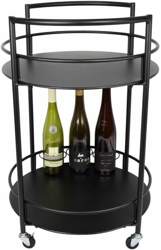 Dekoleidenschaft Servierwagen aus Metall, schwarz, Ø 46 x 69 cm, Getränkewagen, Barwagen