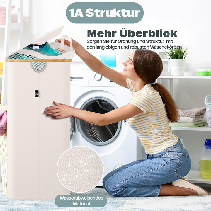 KESSER® Wäschekorb mit Deckel 2 Fächer faltbar 140 Liter Wäschebox Wäschetruhe Wäschekorb Wäschetonn