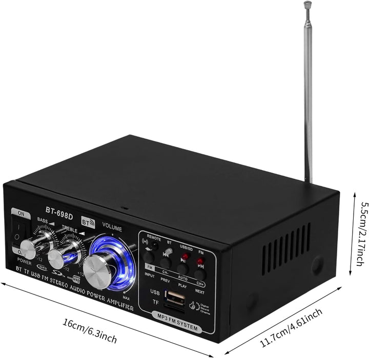 HiFi-Verstärker, Mini Bluetooth Stereo Audio Verstärker Receiver, 60W Mini Amp 2 Kanal, USB-Flash-Di