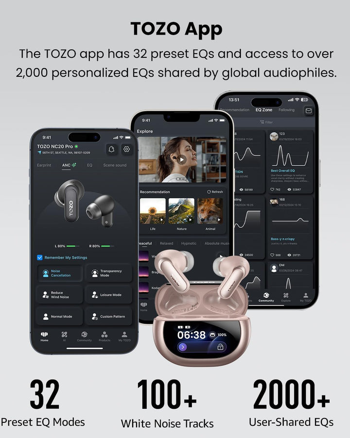 TOZO NC20 Pro Kabellose Bluetooth Kopfhörer mit Smart-Touchscreen, Adaptive Aktive Geräuschunterdrüc