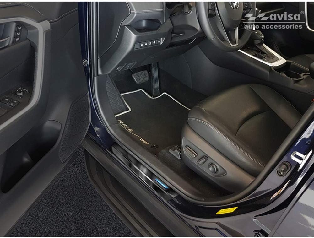 Black INOX Door sill Protectors Compatible with Toyota RAV4 (5th Gen.) 2018- & Suzuki Across 2020- -