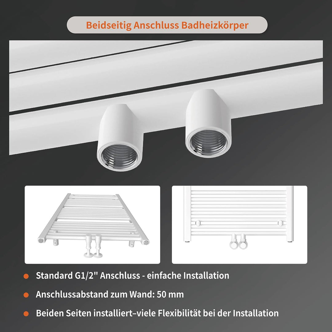 Badheizkörper Mittelanschluss 1160x600 mm, 600W Handtuchheizkörper &amp; Handtuchtrockner, Einfach Insta