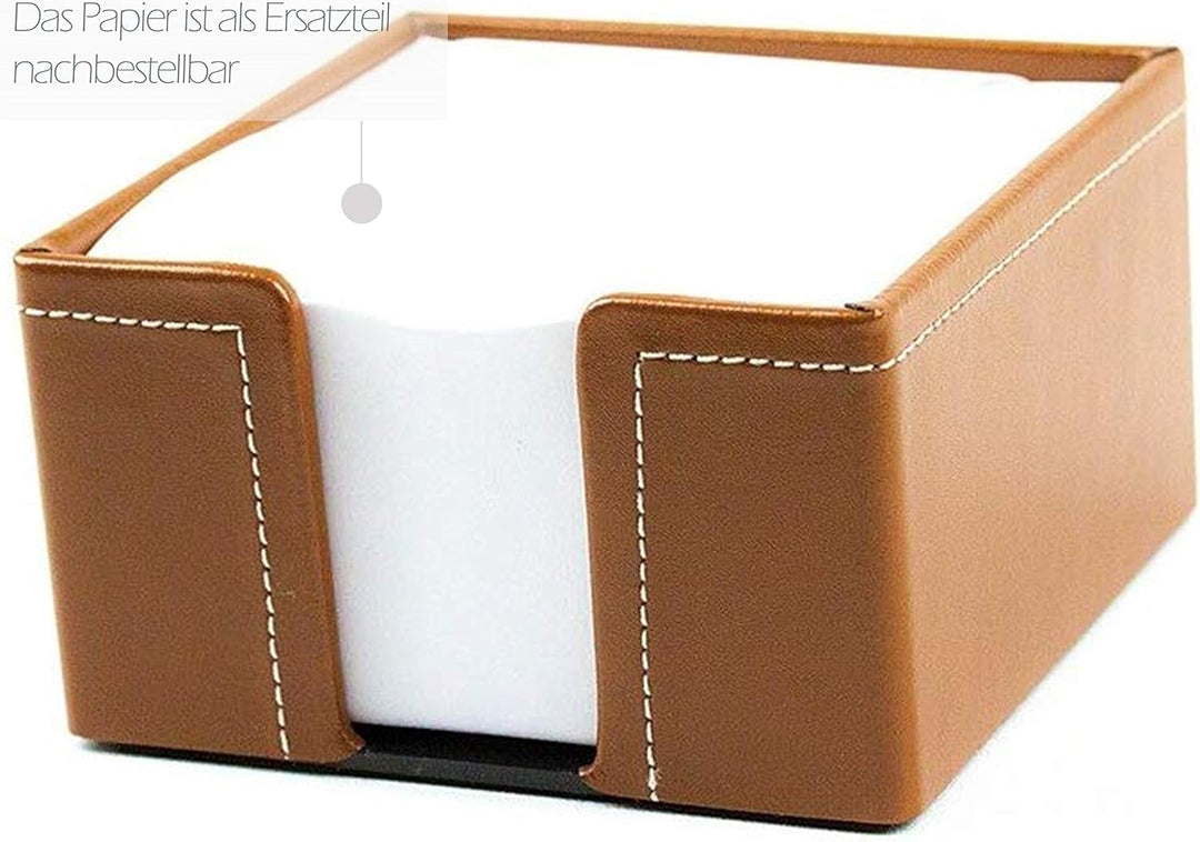 DELMON VARONE - Zettelkasten Cambridge Top Grain Leder braun, Zettelbox inkl. 500 Blatt Papier, Noti