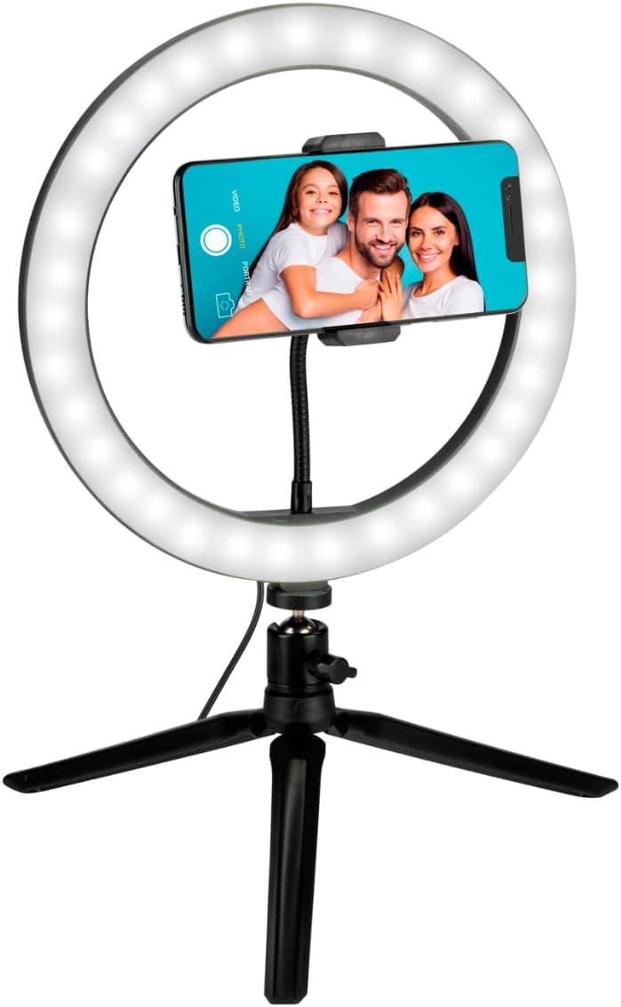Grundig Ringlampe mit Stativ - Ringlicht 25cm - TikTok Ringleuchte mit 120 LEDs - 3Light Modes - USB