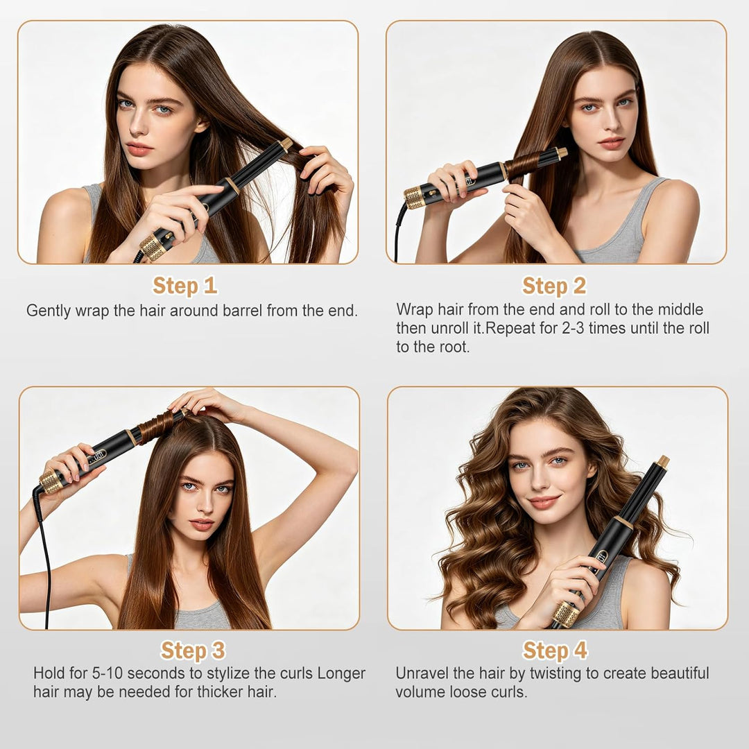 Hair Styler 5 in 1, Airstyler Haarstyler Set mit LCD-Bildschirm, Rundbürstenföhn, Warmluftbürste, Ai