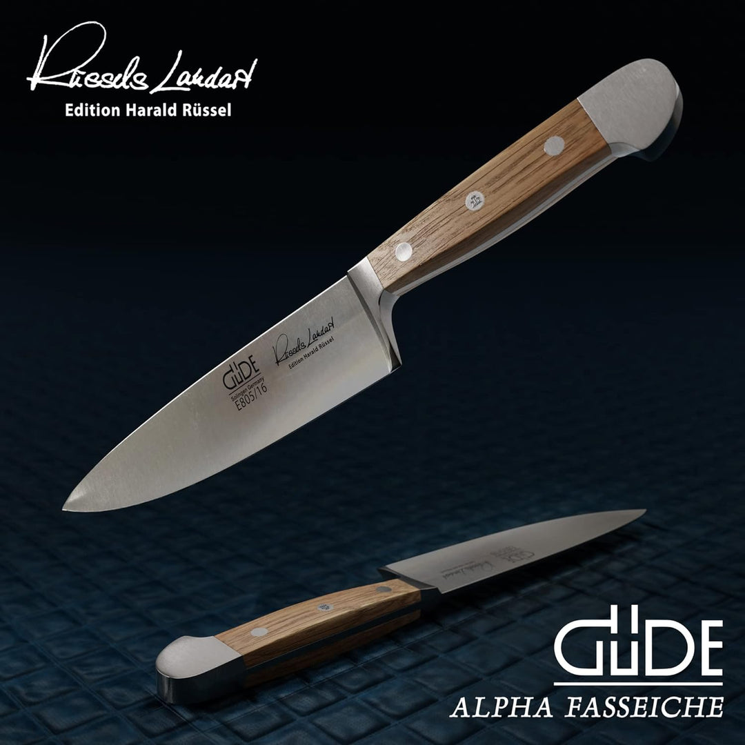 GÜDE Solingen - kleines Kochmesser geschmiedet, 16 cm, Fasseichenholz, ALPHA FASSEICHE, Küchenmesser