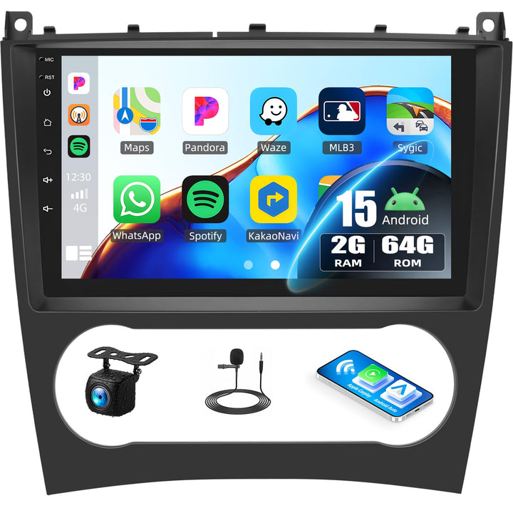 CAMECHO 2G+64G Android 15 Autoradio mit Carplay Navi für Mercedes Benz C Klasse W203 W209 C180 C200