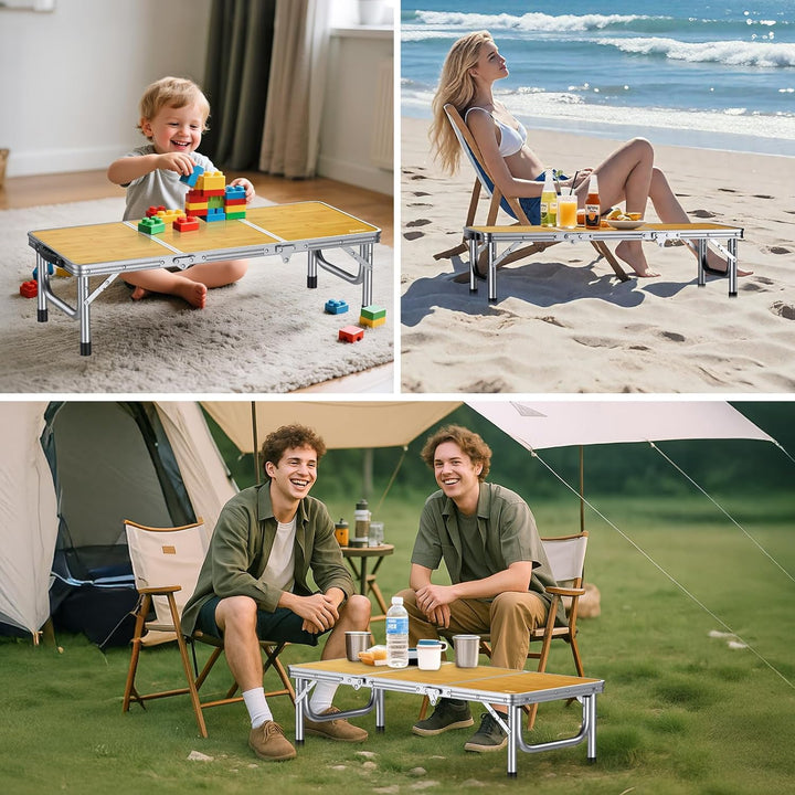 Anbte Campingtisch Klapptisch 87x40x26cm(LxBxH) mit Dicker Aluminium Rahmen Niedriger Picknicktisch