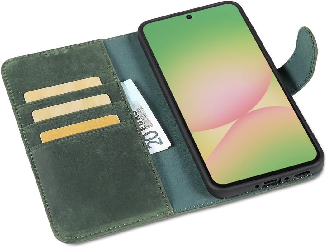 LENSUN Echtleder Hülle für Samsung Galaxy A56, Handyhülle [Echtes Leder][Wallet Kartenfach][Klappbar