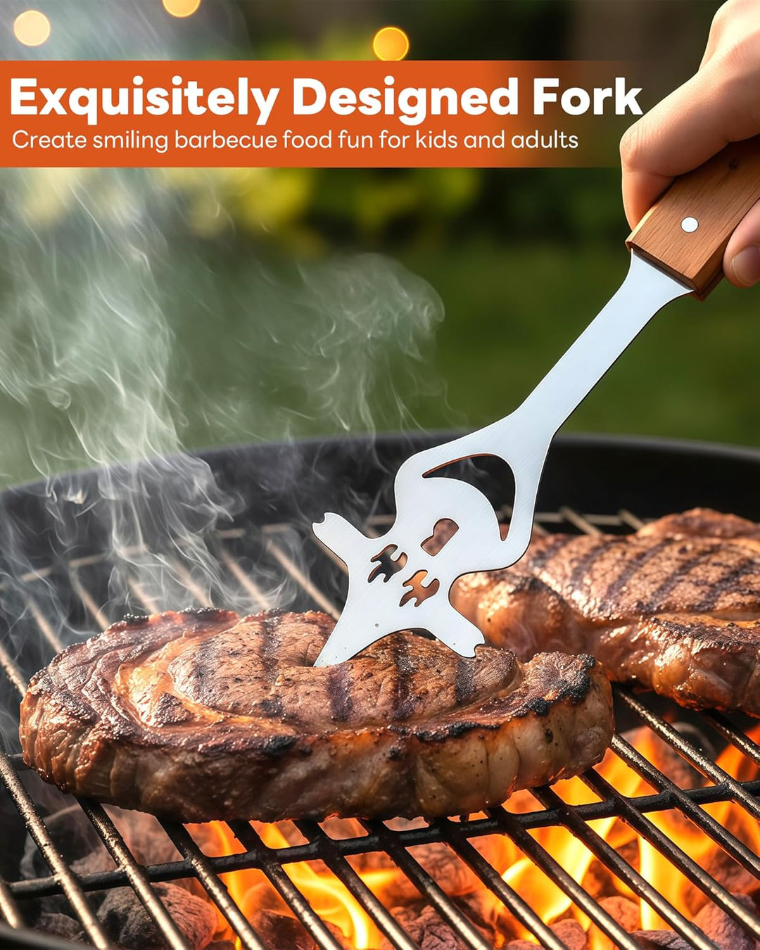 Grillbesteck Set 3-TLG Grillzubehör mit Grillzange, Grillwender, Fleischgabel Grill Zubehör Geschenk
