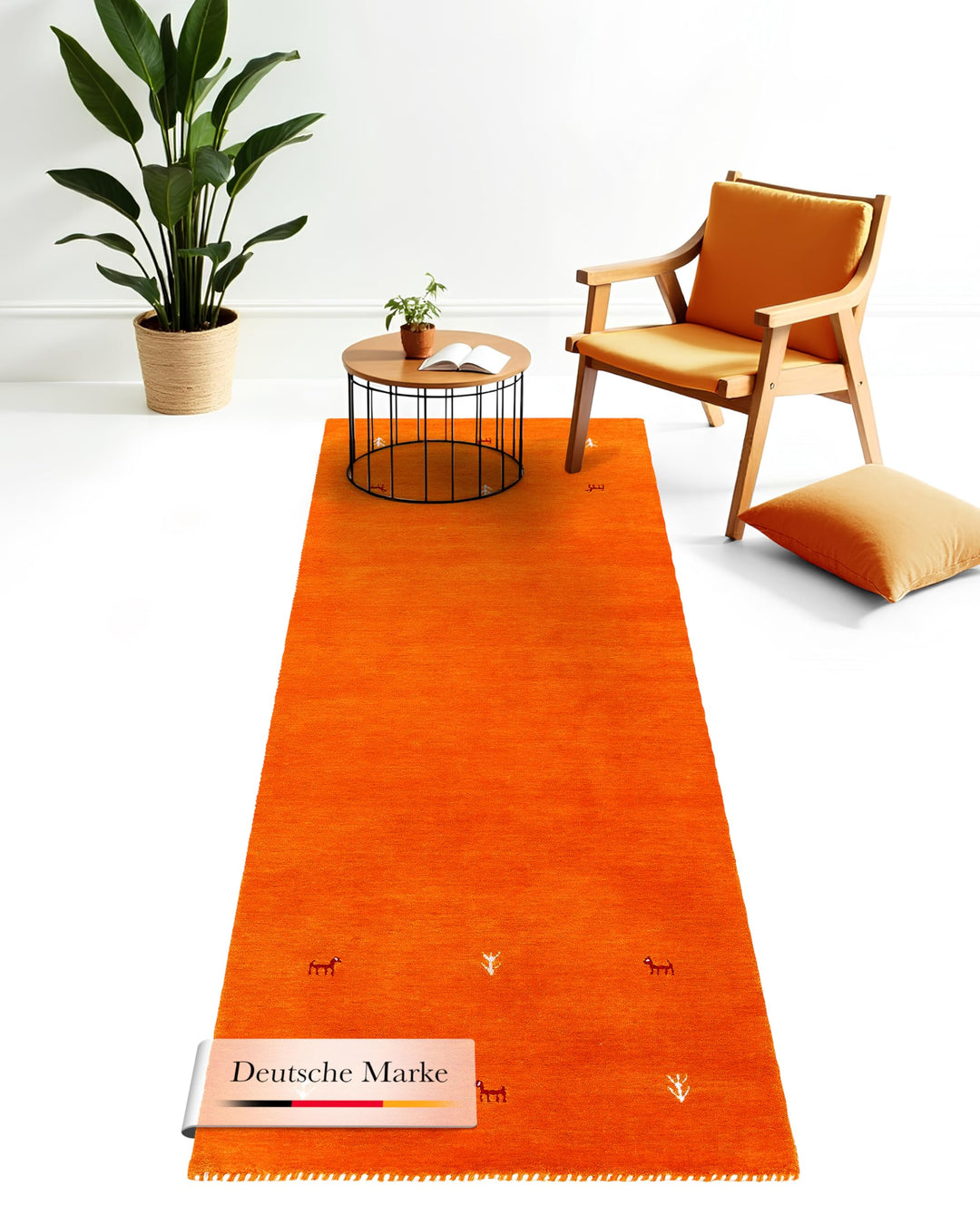 carpetfine Wollteppich Gabbeh Uni Läufer Orange 60x180 cm | Moderner Teppich für Wohn- und Schlafzim