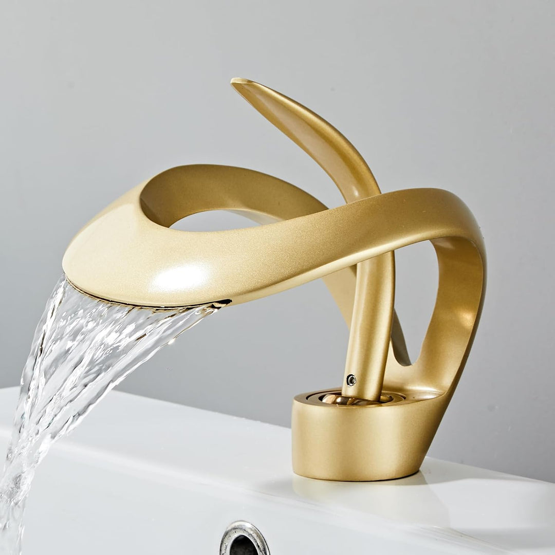 Wasserfall-Badezimmer-Wasserhahn, 1 Loch, Einhandgriff, moderner Badezimmer-Wasserhahn, gemischtes k