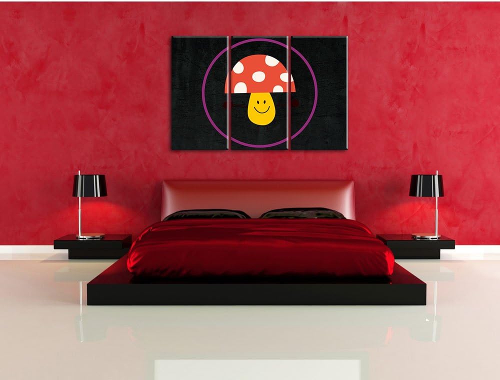 Pixxprint Süsser Pilz schwarz 3-Teiler Leinwandbild 120x80 Bild auf Leinwand