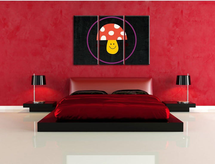 Pixxprint Süsser Pilz schwarz 3-Teiler Leinwandbild 120x80 Bild auf Leinwand