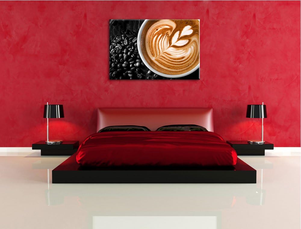 edler Kaffee mit Schaumverzierung schwarz/weiss Format: 100x70 auf Leinwand, XXL riesige Bilder fert
