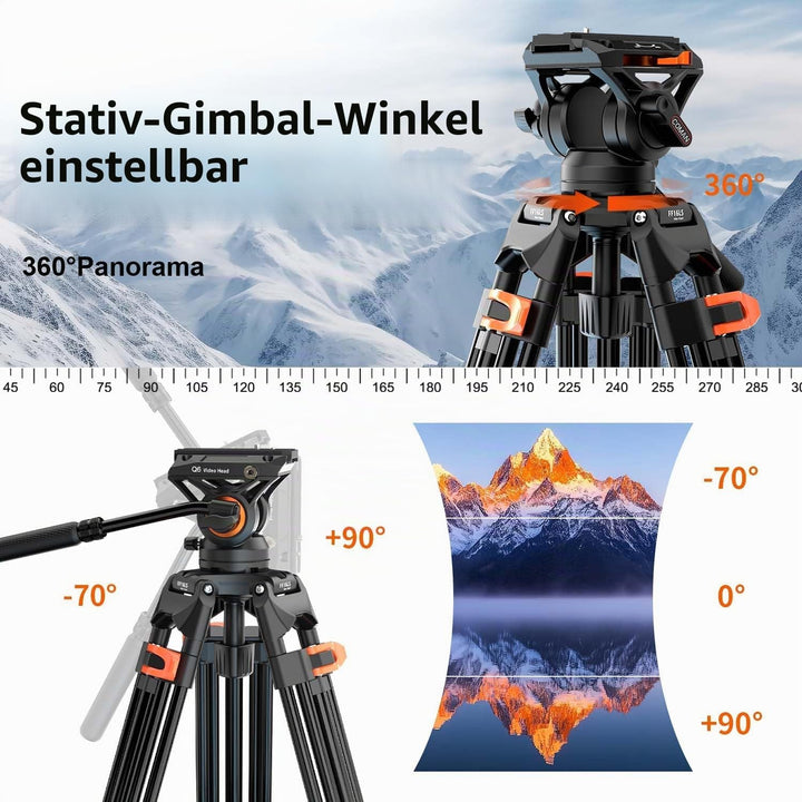 COMAN 186CM Stativ Kamera - Aluminium Mit Camera Tripod 360° Flexibles Schwenken &amp; +90°/-70° Neigen,