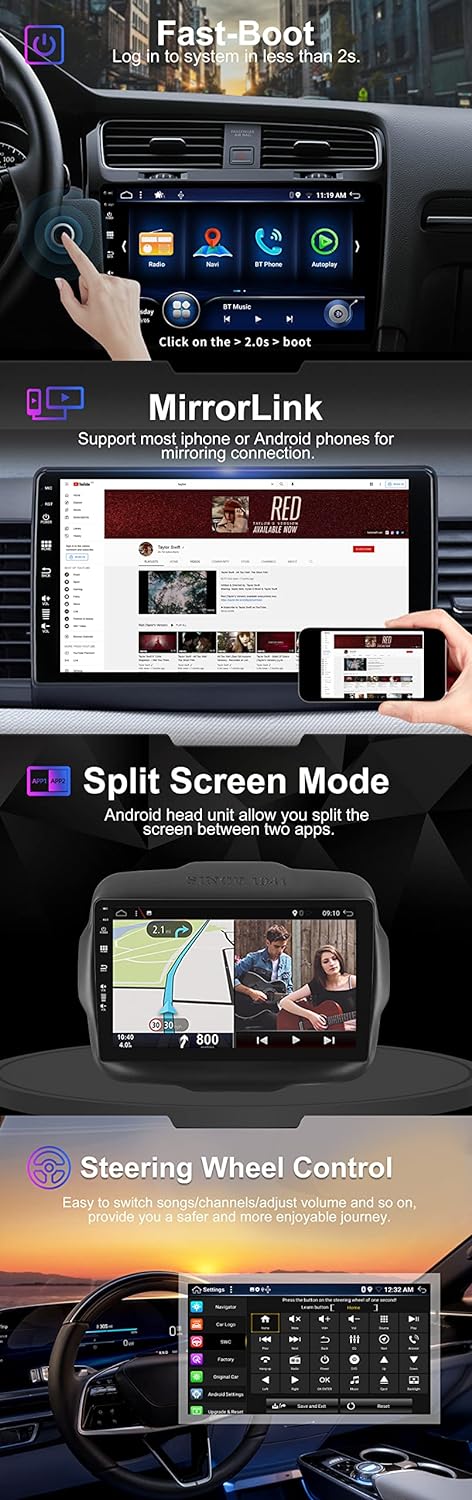 SXAUTO Android 12 IPS Autoradio für Jeep Renegade (2015-2018) - Eingebaut Carplay/Android Auto/DSP -