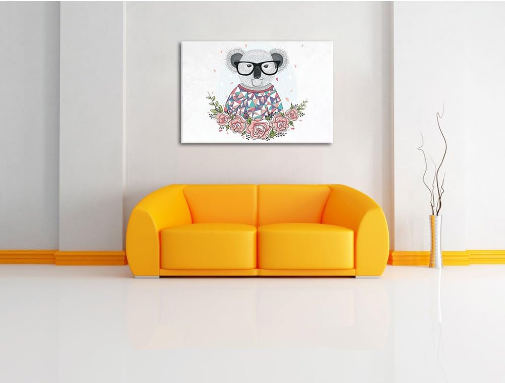 Pixxprint Hipster Koala mit Rosen als Leinwandbild/Grösse: 100x70 cm/Wandbild/Kunstdruck/fertig besp
