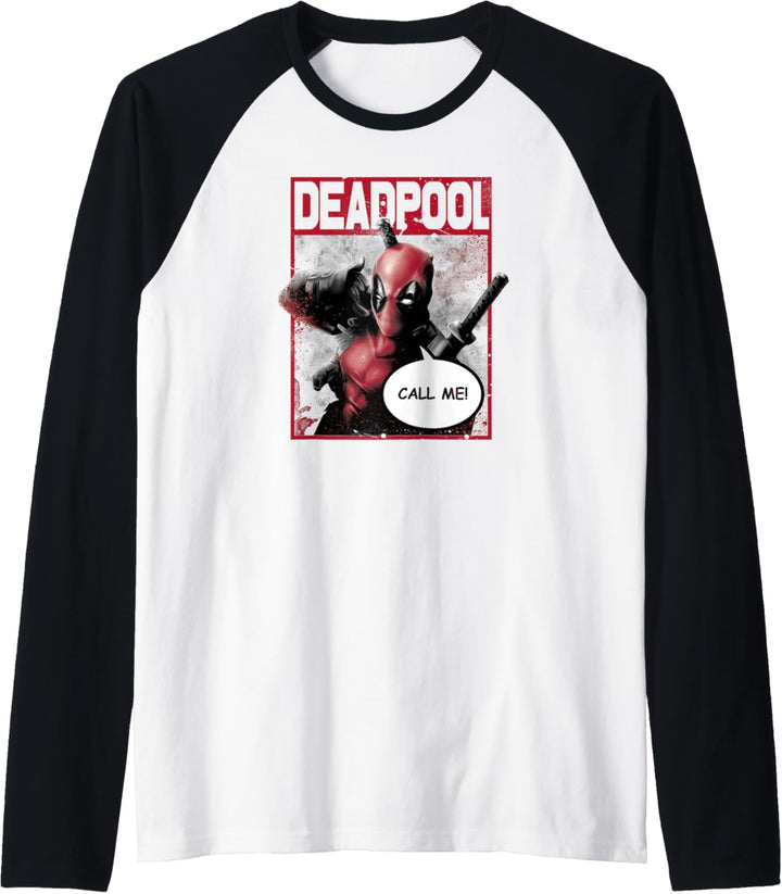 Marvel Deadpool CALL ME! Hand Gesture Wink Raglan