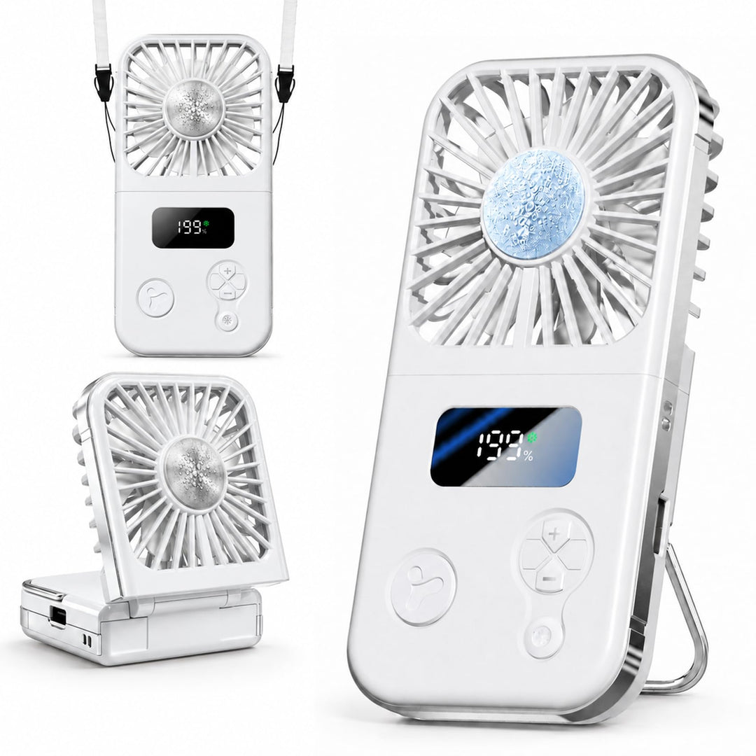 Handventilator mit Kühlplatte, Tragbarer Mini Ventilator Akku mit 5 Windstufen, Digitalanzeige &amp; USB