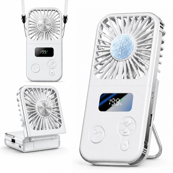 Handventilator mit Kühlplatte, Tragbarer Mini Ventilator Akku mit 5 Windstufen, Digitalanzeige &amp; USB