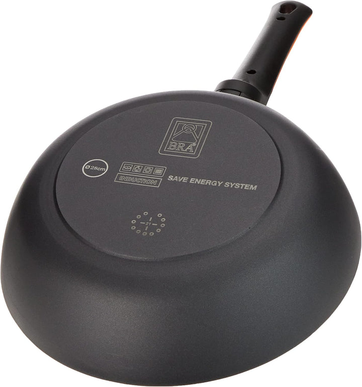 BRA Efficient Orange Bratpfanne 28 cm, Aluminiumguss mit Platinum Plus Antihaftbeschichtung, geeigne