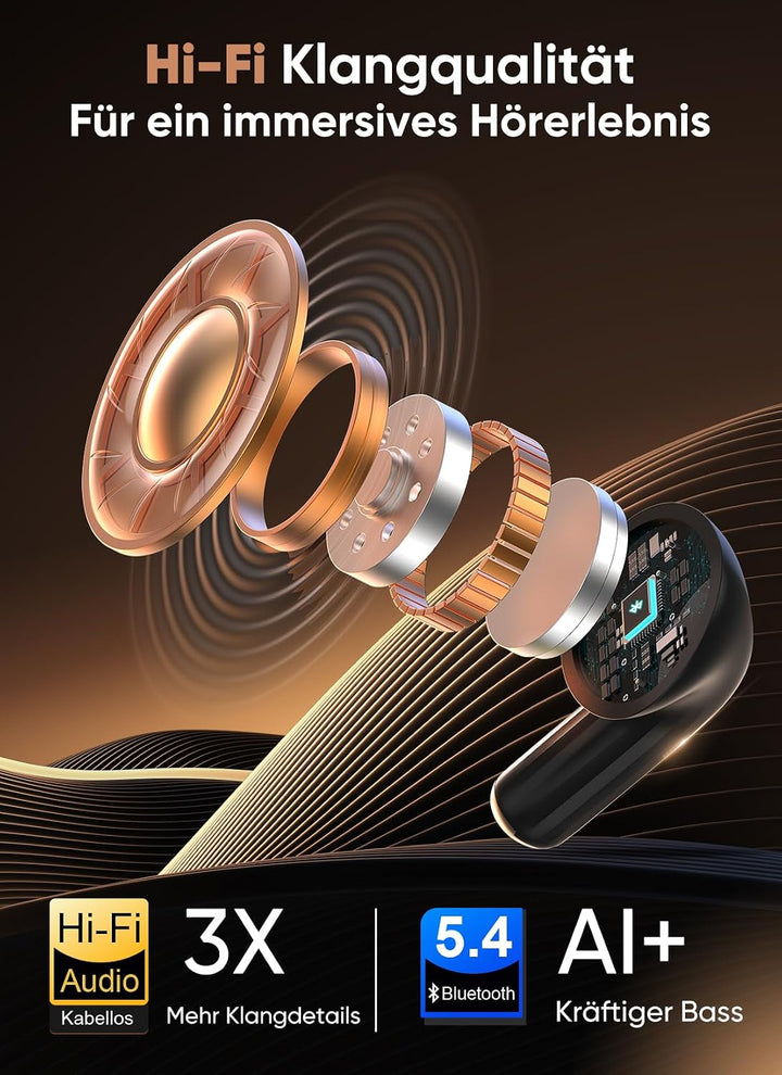 ZZU Kabellose Bluetooth Kopfhörer mit Smart Touchscreen, 48 Std. Laufzeit, Bluetooth 5.4 In-Ear Ohrh