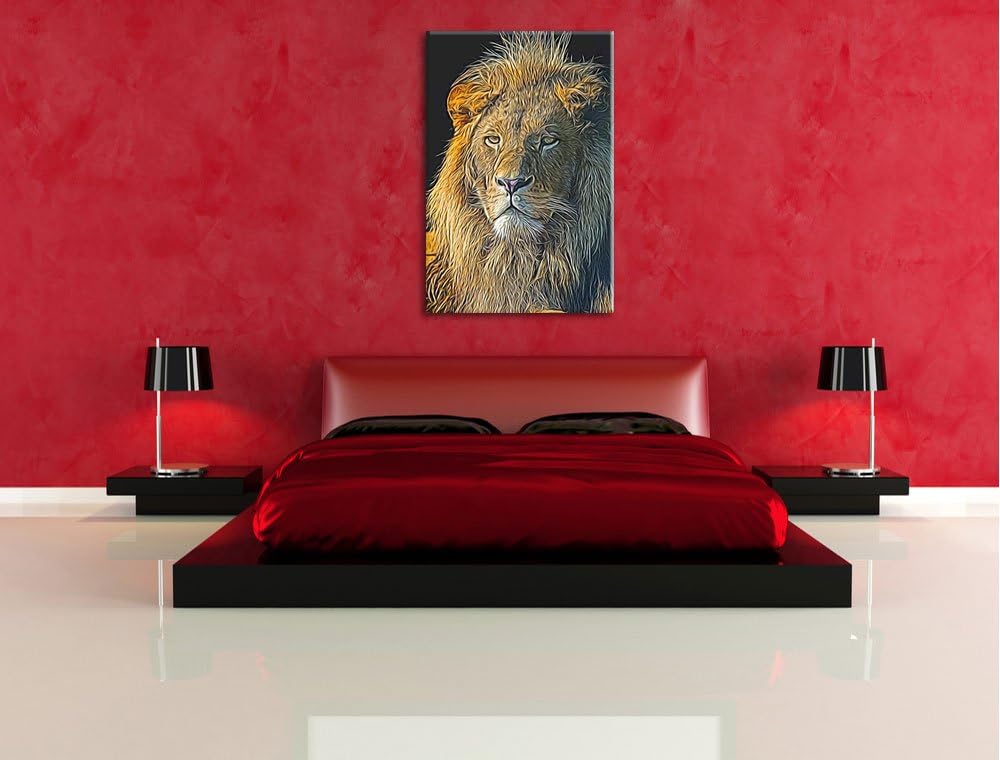 beeindruckender Löwe Deluxe Format: 100x70 cm auf Leinwand, XXL riesige Bilder fertig gerahmt mit Ke