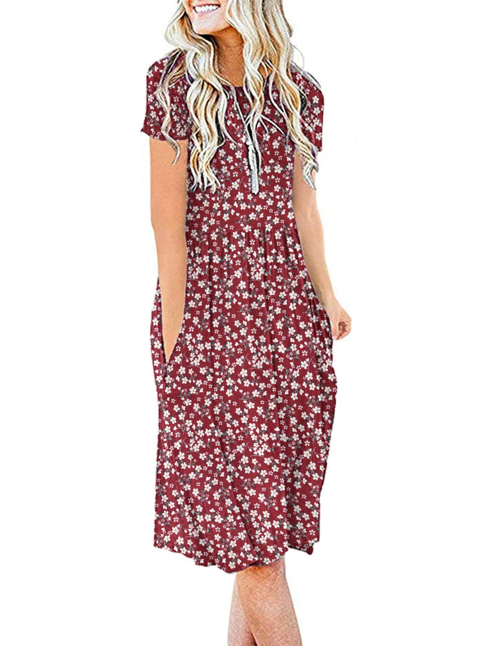AUSELILY Damen Kleider Sommer Sommerkleider Knielang Kurzarm Empire Freizeitkleid Schicke Shirtkleid