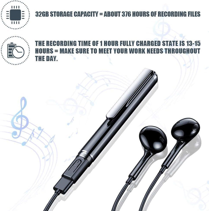 QZT 32 GB Voice Recorder Pen, Diktiergerät, 360-Grad-Soundaufnahme, HD Sprachaktivierter Rekorder, E