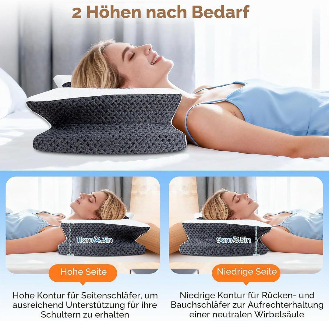SAHEYER Rückenschläferkissen, Ergonomishces Nackenkissen Kopfkissen, Nackenstützkissen Memory Foam,