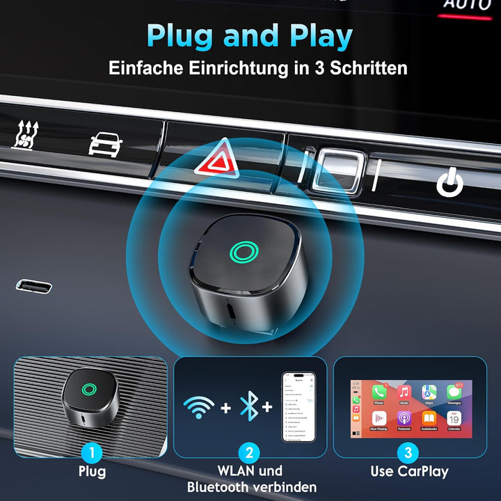 2026 Wireless Carplay Adapter, verbesserter Mini 2-in-1 Plug and Play USB zu kabelloser CarPlay &amp; An