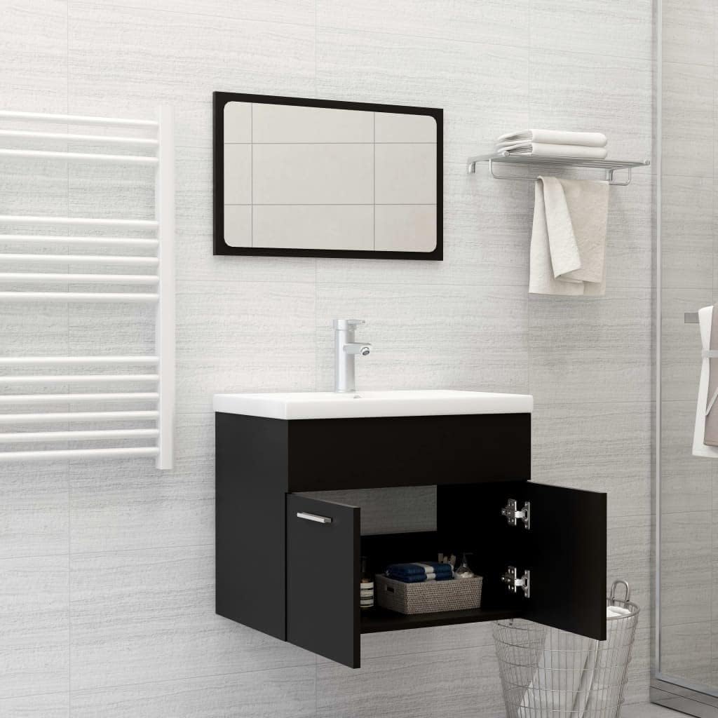 2-TLG. Badmöbel-Set Schwarz Holzwerkstoff 60x38,5x46 cm Waschbeckenunterschrank Badezimmer Möbel mit