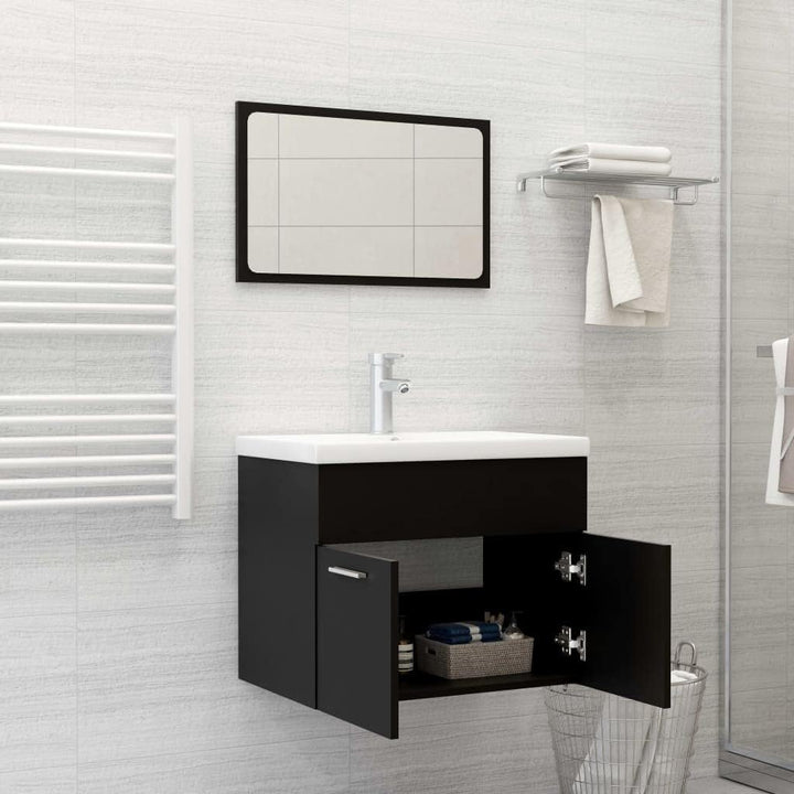 2-TLG. Badmöbel-Set Schwarz Holzwerkstoff 60x38,5x46 cm Waschbeckenunterschrank Badezimmer Möbel mit