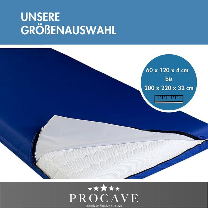 PROCAVE wasserdichter Matratzenbezug in blau. atmungsaktiv und abwischbar 100x200 cm für Matratzen-H