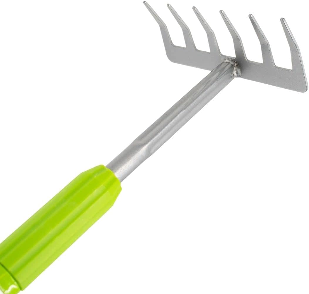 Rekord Kleinrechen (Stahl, pulverbeschichtet) Teleskopstiel länge bis 76 cm mit Anti-Rutsch-Griff un