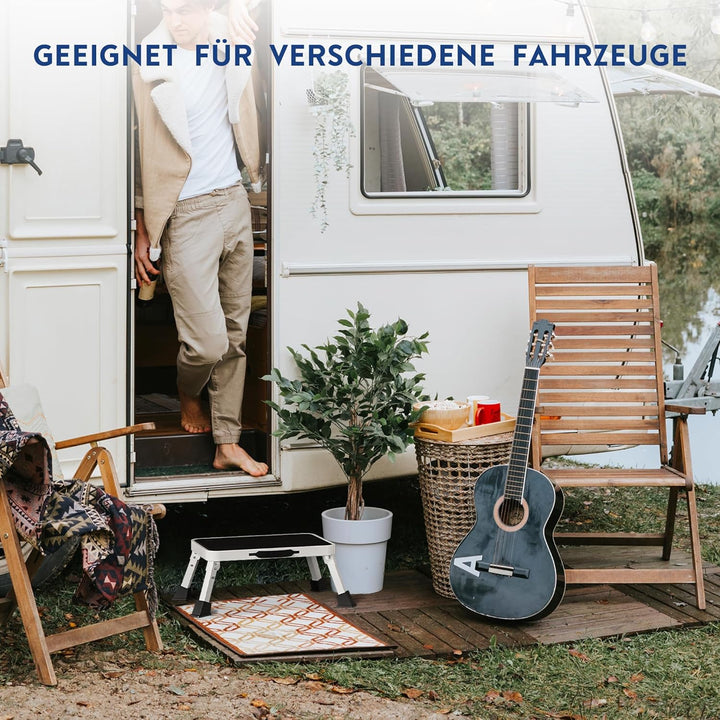 BONTEC Klapptritt, weisser Tritthocker klappbar bis 150 kg, rutschfeste Trittstufe mit Gummifüssen,