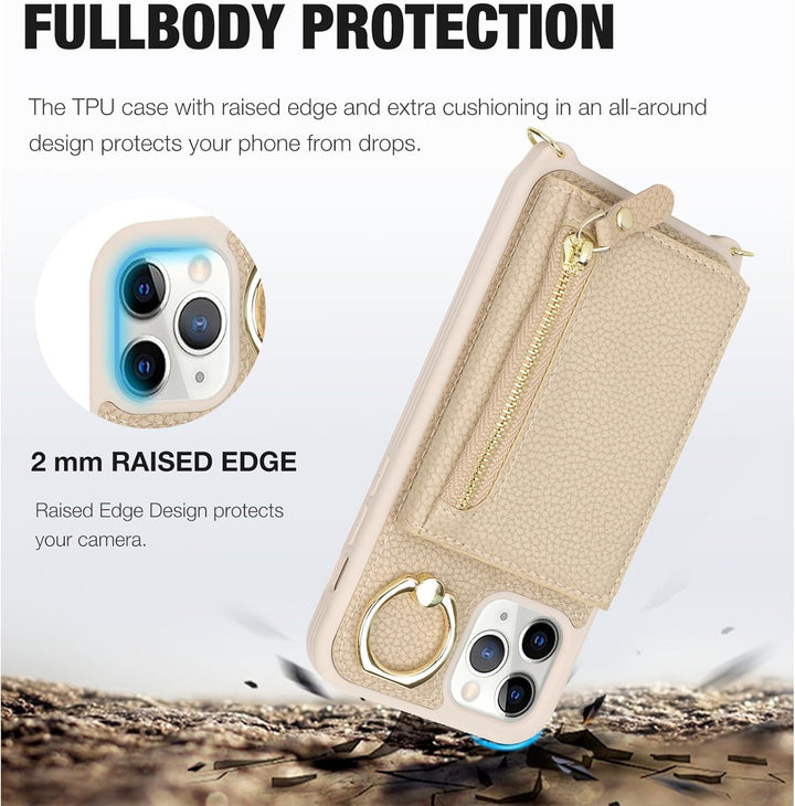 ELTEKER Handyhülle für iPhone 11 Pro Max Hülle mit Band Kartenfach Ringhalterung Geldbörse,Leder Kla