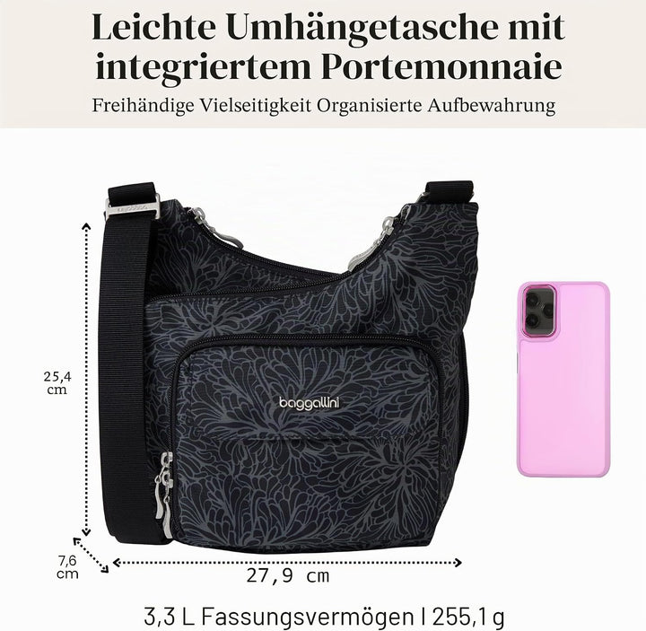 Baggallini Criss Cross Crossbody Bag Midnight Blossom, Midnight Blossom