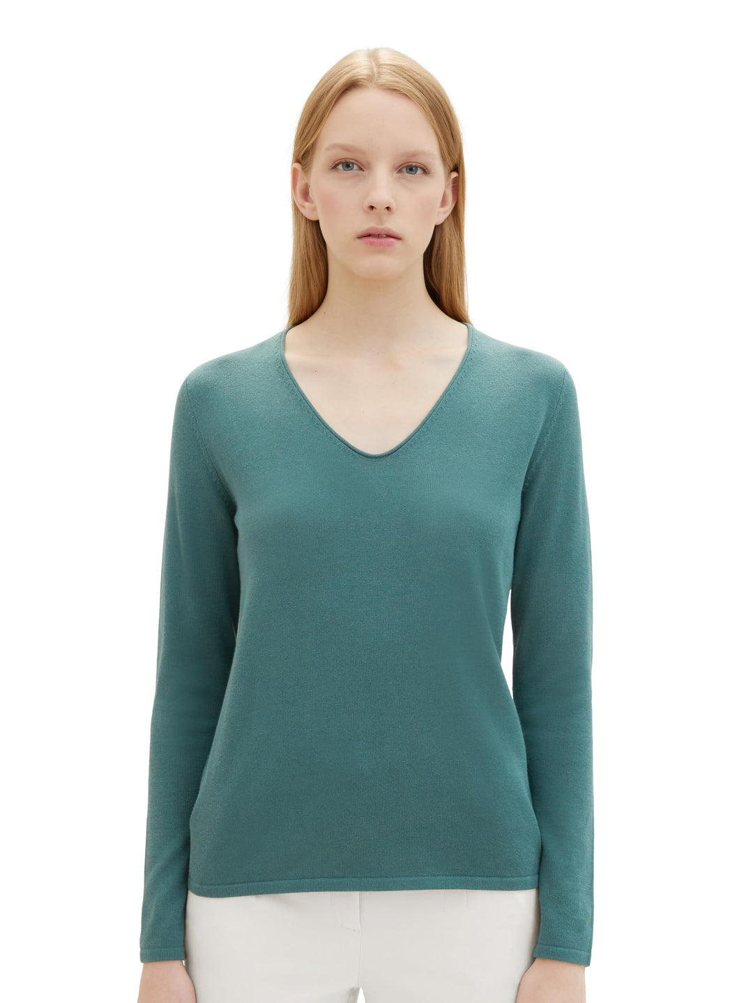 TOM TAILOR Damen Basic Strickpullover mit V-Ausschnitt XXS 10697 - Sea Pine Green, XXS 10697 - Sea P